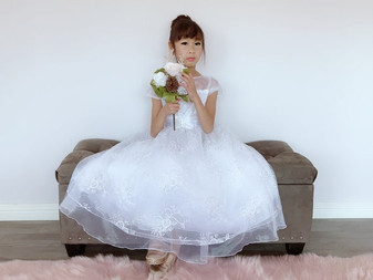 White Organza Tulle Sequins Floral Gown Size 6