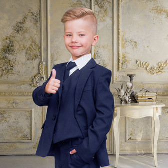 Boy Regular Fit 5-Piece Suit, Navy