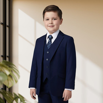 Boy Husky Plus Size 7-piece Suit, Navy