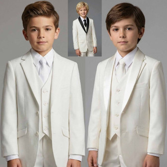Boy Slim-Fit 7-piece Detachable Shawl Lapel Suit, Ivory