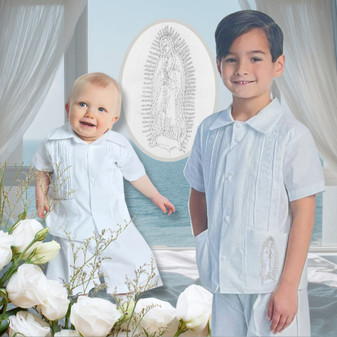 Baby to Teen 3-piece Guayabera Virgen Shirt Shorts Pants Set, White
