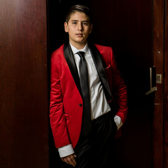 Boy Slim Fit Velvet Blazer, Red