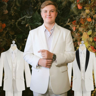 Boy Plus Size Husky 7-piece Detachable Shawl Lapel Suit, Ivory