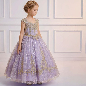 Lavender Embroidered Floral Tulle Gown