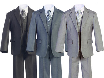 Boy Slim Fit 7-piece Suit, Charcoal Gray Silver