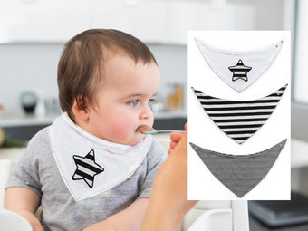 3x Bandana Bibs, Star Striped Black White