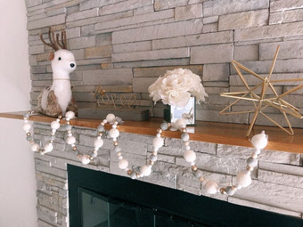 6ft Snow Felt Pom Pom Wood Beads Garland