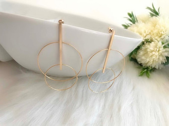 18K Gold Plated Double Hoop Drop Earrings