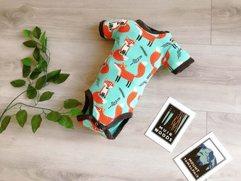 Cotton Onesie Fox, Teal Blue Orange