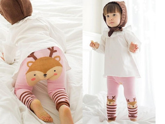 Cotton Leggings Cute Pink Rudolph Reindeer