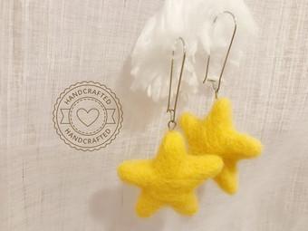 Felt Wool Yellow Star Earrings