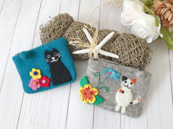 Felted Wool Cat Kitty Pouch