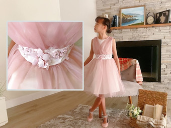 Pink Ruffles Tulle Floral Waistline Dress