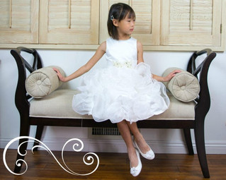 White Satin Organza Pearl Bow Dress Size 10