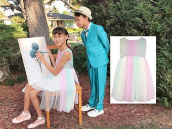 Rainbow Tulle Shimmery Bodice Dress