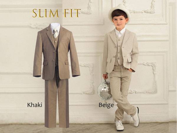 Slim Fit 7-piece Suit, Khaki Beige