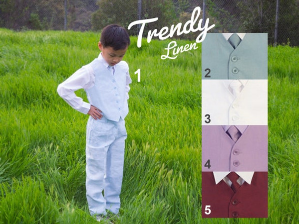 4-piece Linen Vest Set, Burgundy, Lavender, Light Blue, White