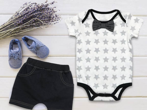 2 piece White Star Bow Onesie and Black Shorts