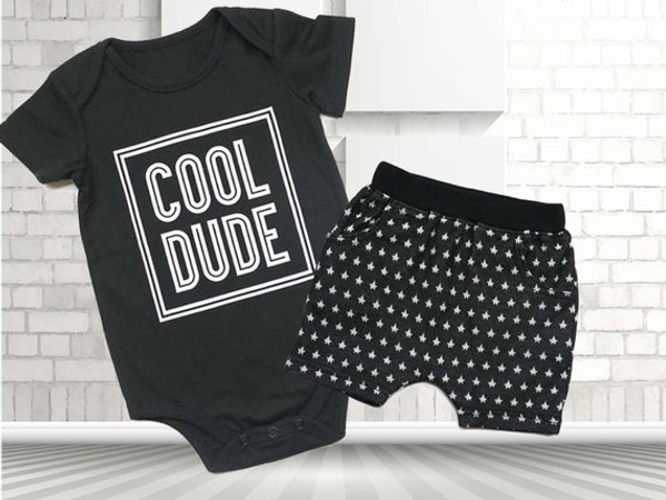 2 piece Cool Dude Black Onesie and Star Shorts