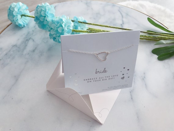 Bride Gifts Heart Charm Necklace & Card
