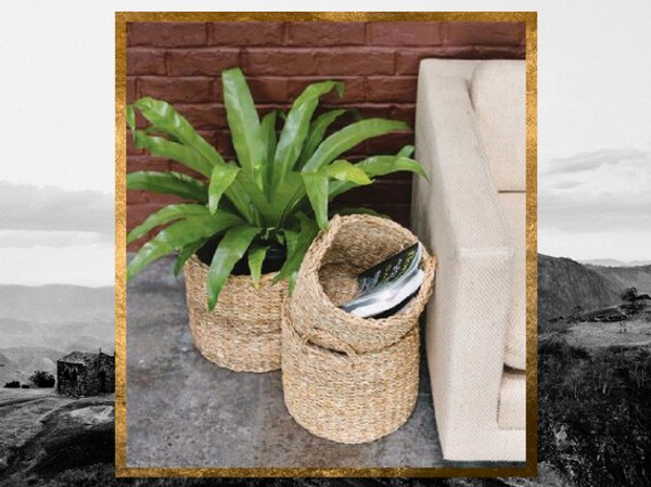 3 Round Wicker Baskets Planters Storage