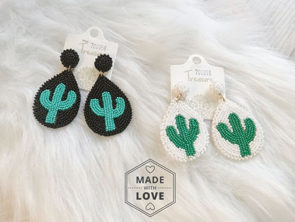 Beaded Cactus Teardrop Earrings