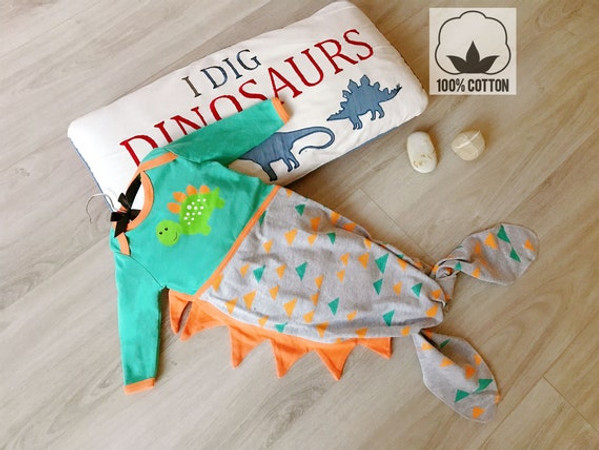 Cotton Knotted Gown Pajamas, Dino 0-9 months