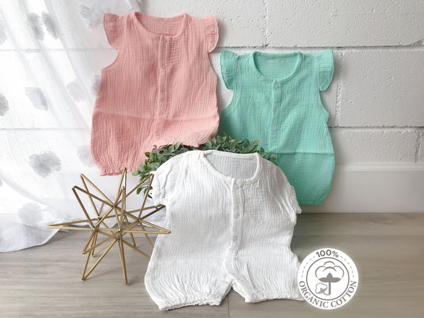 Infant Toddler Organic Cotton Muslin Sleeve Romper