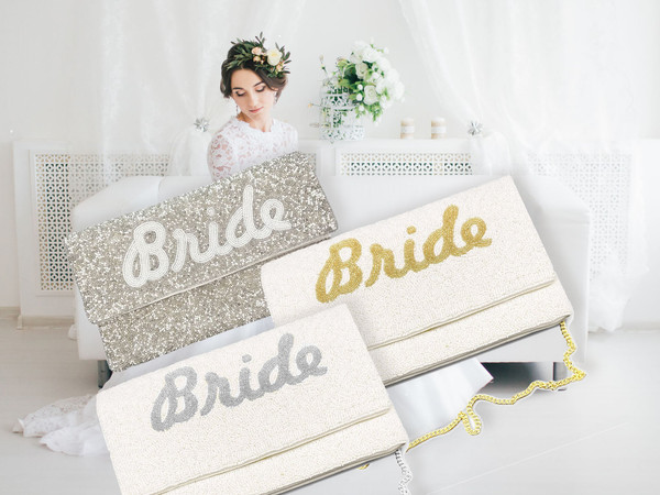 Bride Beaded Sparkle White Clutch