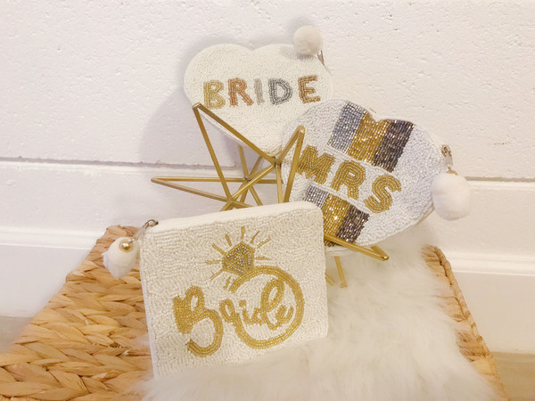 Mrs Bride Beaded Sparkle White Pouch