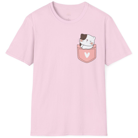 Cat Pink Pocket Cotton Graphic T-Shirt