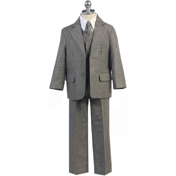 Boy 5-piece Linen Regular Fit Suit, Gray Size 7