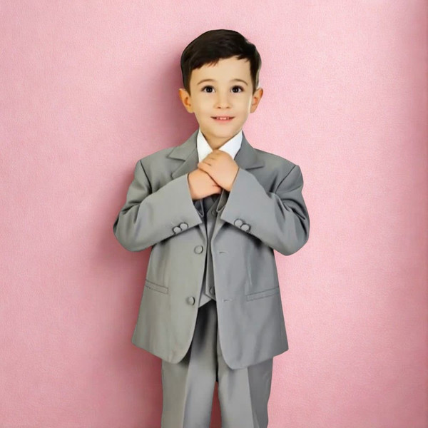 Baby to Boy Regular Fit 5-Piece Suit, Silver
