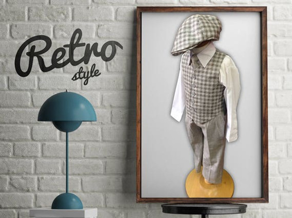 4-piece Linen Checkered Vest Set, Light Dark Gray