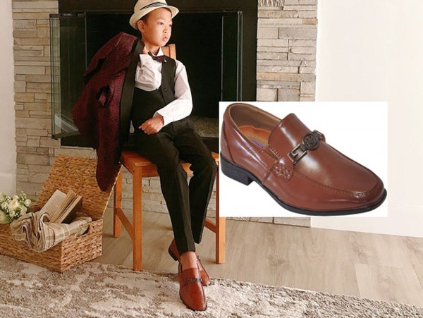 Brown Cognac Faux Leather Loafer Shoes
