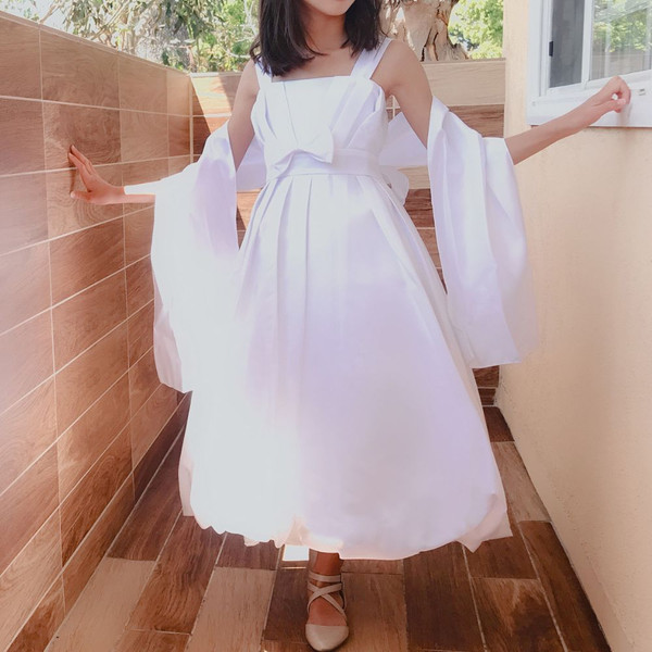 2-piece White Satin Gown with Shawl