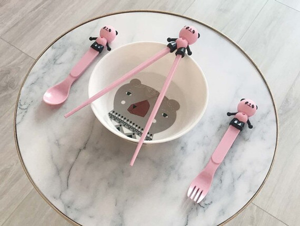Kids Panda Training Chopsticks Fork Spoon 3pc Set