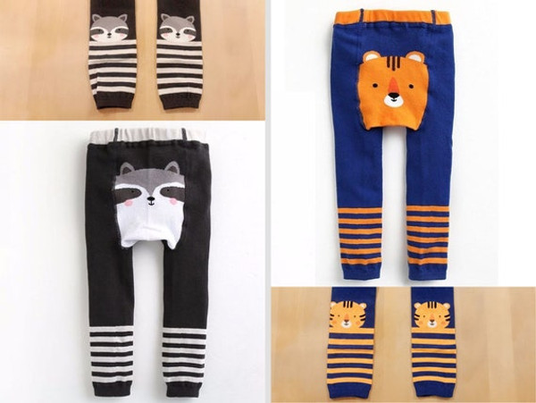 Cotton Leggings, Black Raccoon, Navy Tiger