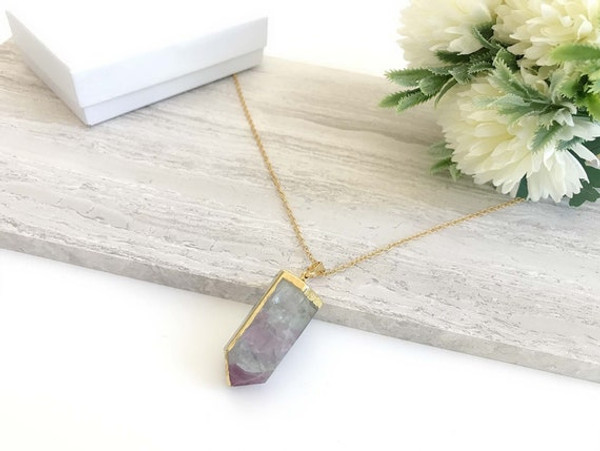 Rainbow Fluorite Hexagon Pendant Necklace