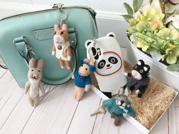 Felted Wool Animal Keychain Ornament