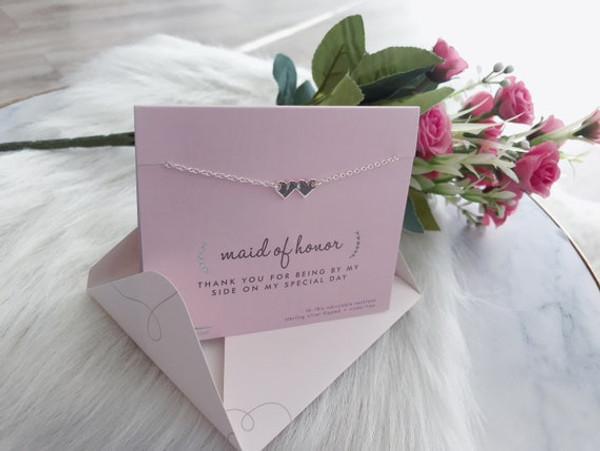 Maid of Honor Gifts Double Heart Necklace & Card