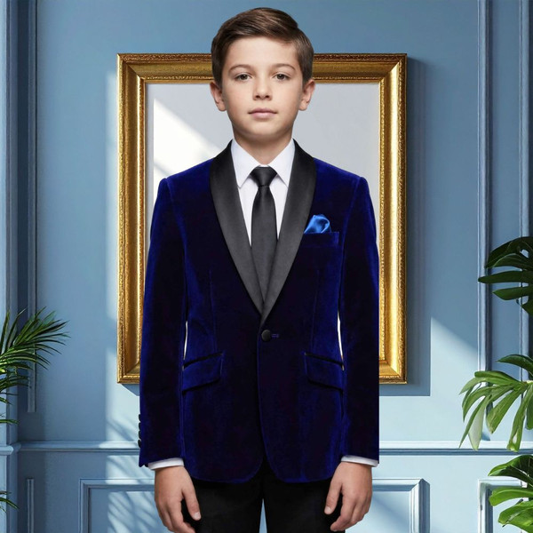 Boy Slim Fit Velvet Blazer, Indigo