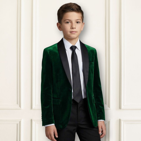 Boy Slim Fit Velvet Blazer, Hunter Green