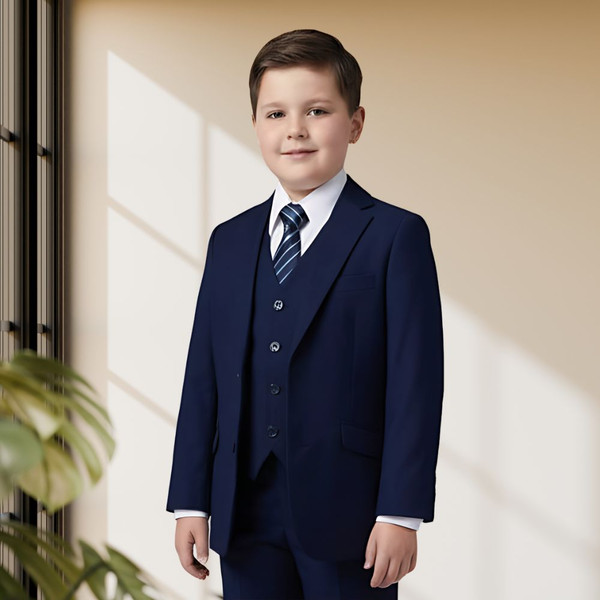 Boy Husky Plus Size 7-piece Suit, Navy