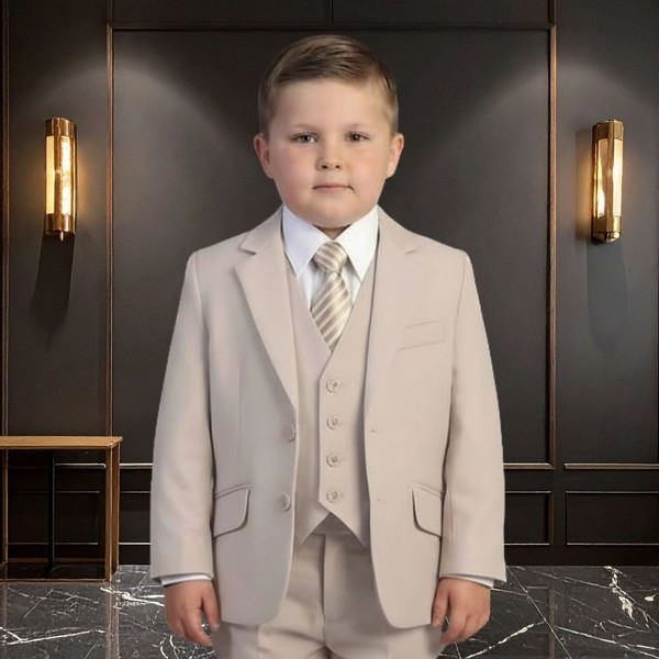 Boy Husky Plus Size 7-piece Suit, Beige