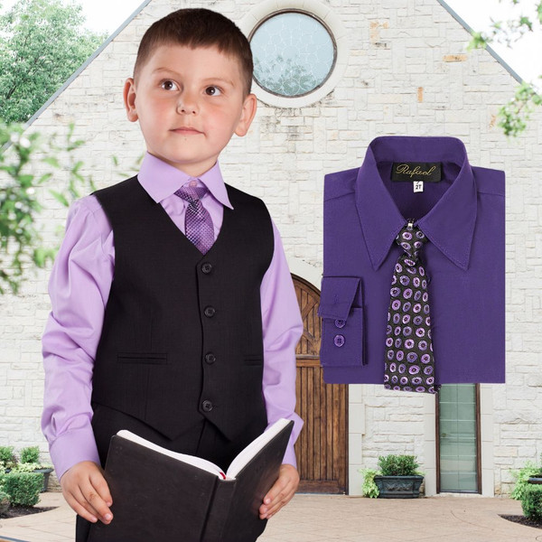Boy Shirt and Tie Regular Fit, Lilac Purple