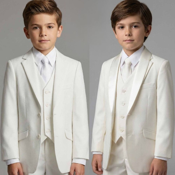 Boy Slim-Fit 7-piece Detachable Shawl Lapel Suit, Ivory