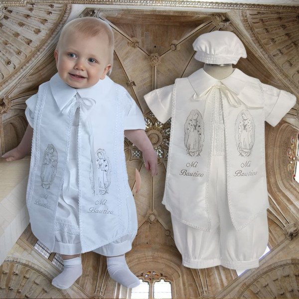 Mi Bautizo Maria Baptism Romper with Bonnet
