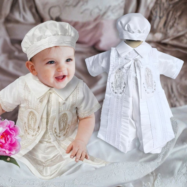 Lady of Guadalupe Baptism Christening Romper with Bonnet