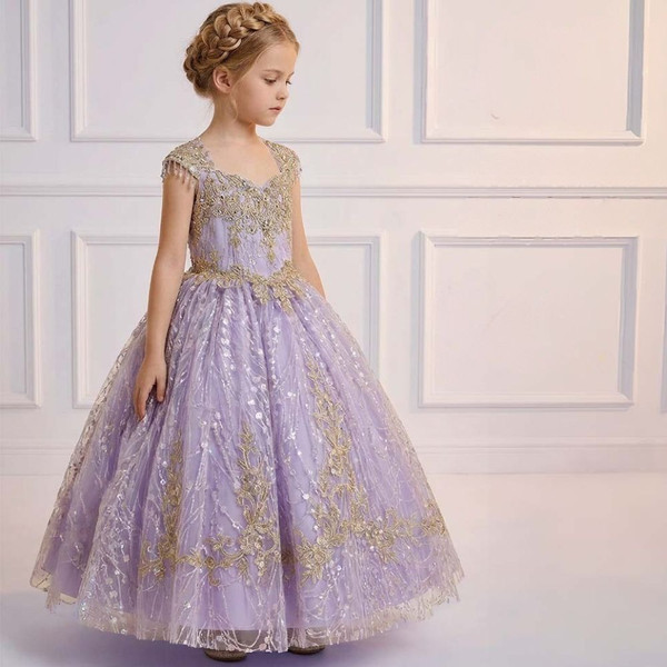 Lavender Embroidered Floral Tulle Gown